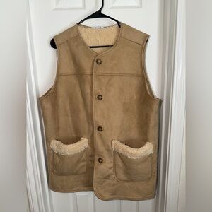 Women’s Suede-Look Tan Sherpa Vest